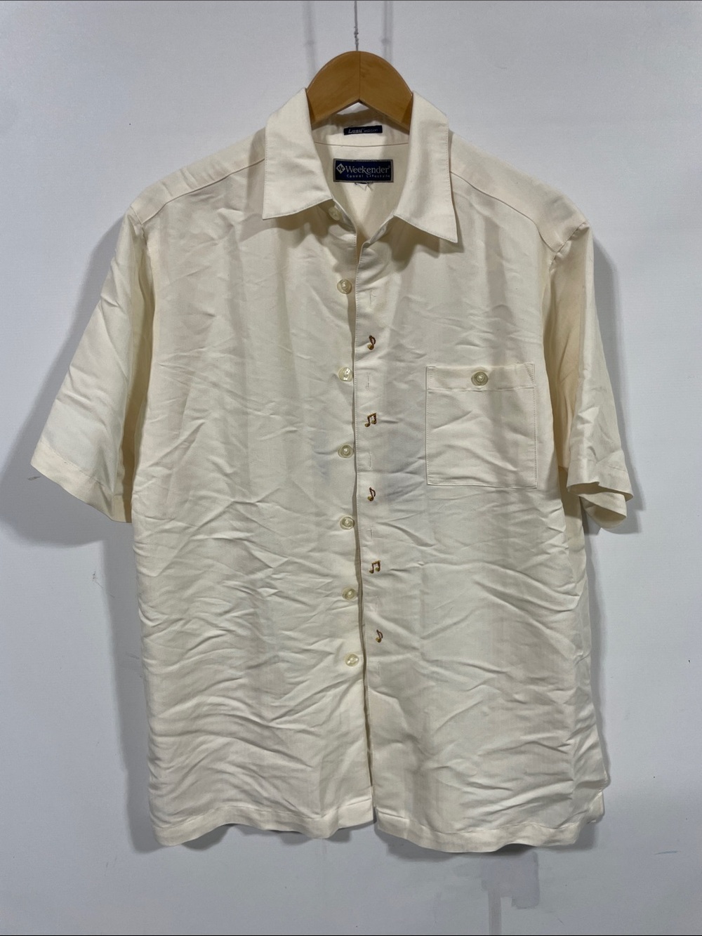 Weekenders Cream Short Sleeve Camp Collar Button-Down Shirt
